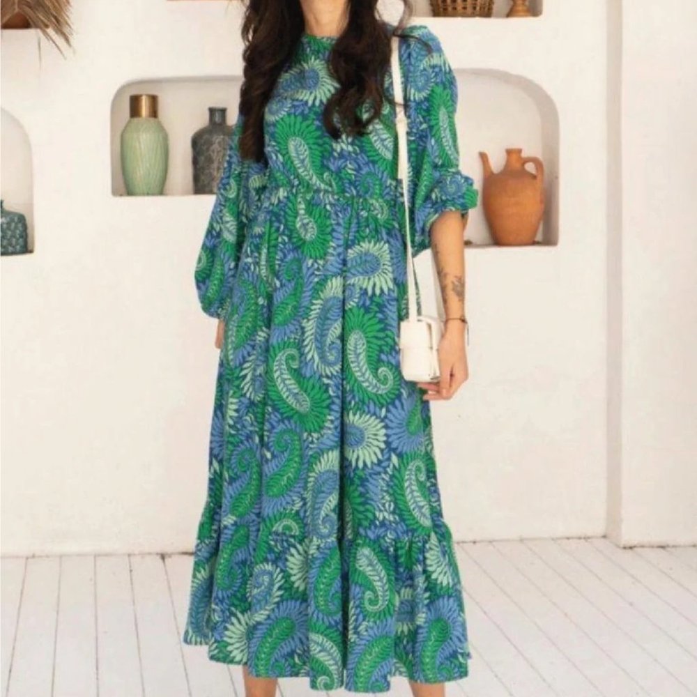 $200 MAXMILA PARIS ERNO FLORAL TIE BACK MAXI DRESS SIZE L LARGE